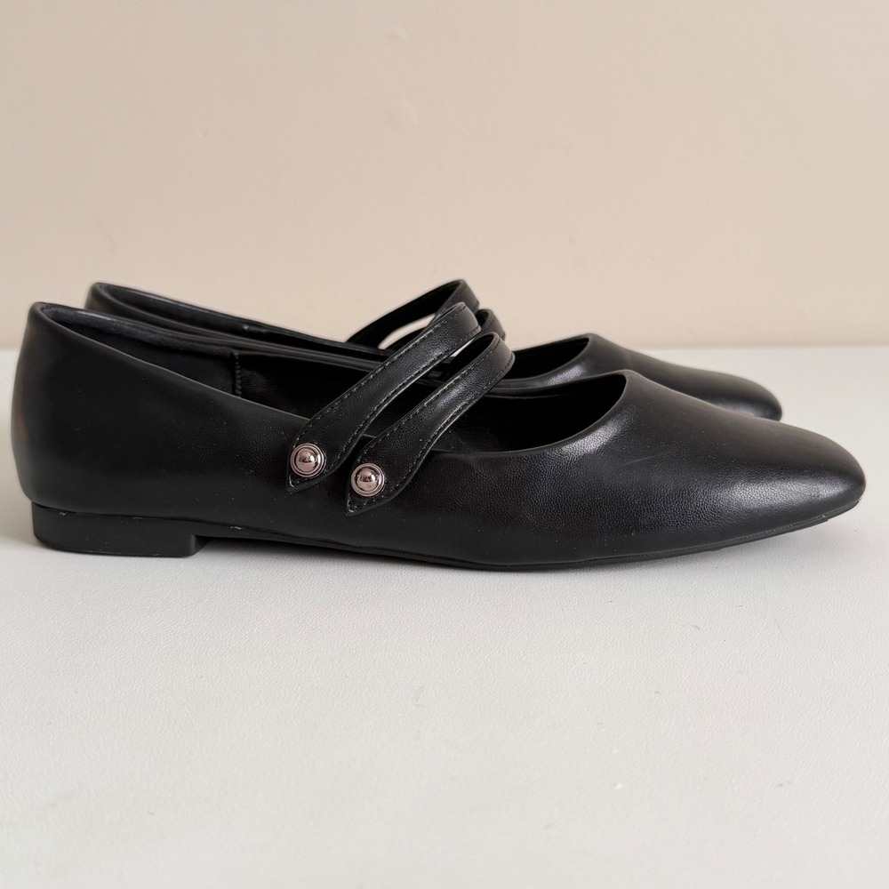 C.Paravano Black Leather Double Strap Mary Jane Square Toe Flats Size 38.5